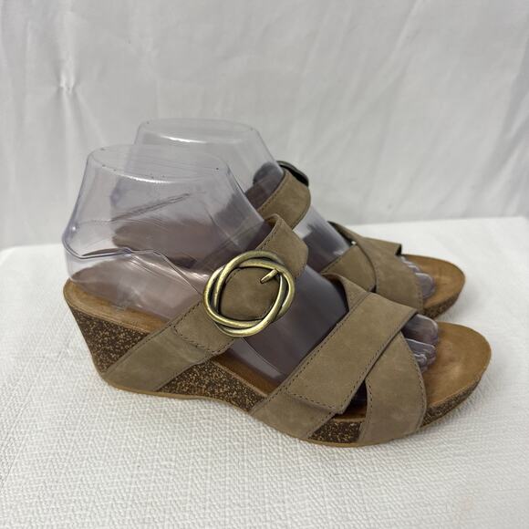Dansko Susie Sandals Womens 7 Brown Leather Wedge Cork - Picture 1 of 13